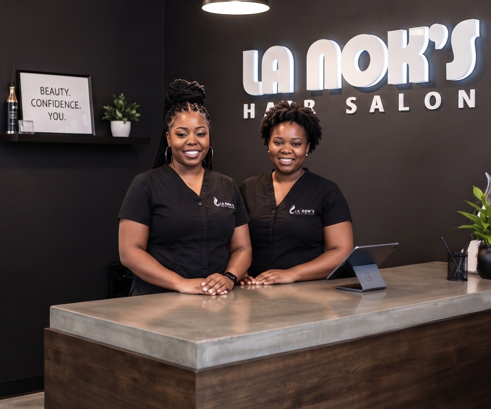 La Nok's Hair Salon team at the reception desk